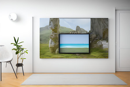 Podium Display Home office concept, picture frame mockup, wall background, Elegant working space, interior designの素材