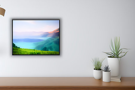 Podium Display Home office concept, picture frame mockup, wall background, Elegant working space, interior designの素材