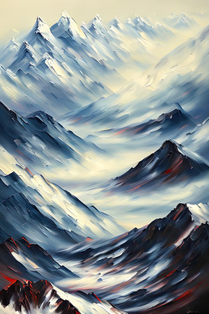 Contemporary Digital Oil Painting of Mountain Landscape in Artistic and Vibrant Colors, Generative AIの素材