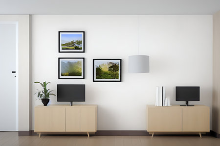 Podium Display Home office concept, picture frame mockup, wall background, Elegant working space, interior designの素材