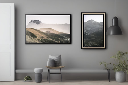 Podium Display Home office concept, picture frame mockup, wall background, Elegant working space, interior designの素材