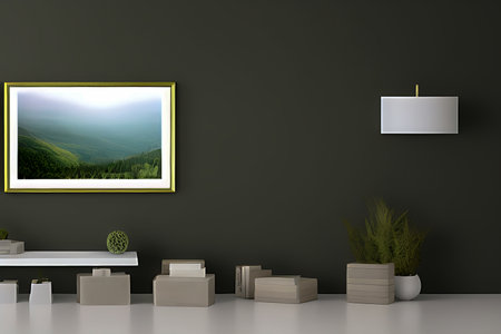 Podium Display Home office concept, picture frame mockup, wall background, Elegant working space, interior designの素材