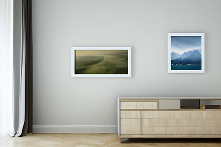 Podium Display Home office concept, picture frame mockup, wall background, Elegant working space, interior designの素材