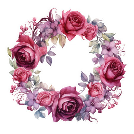 Illustration of Burgundy roses wreath, AI Generatedの素材