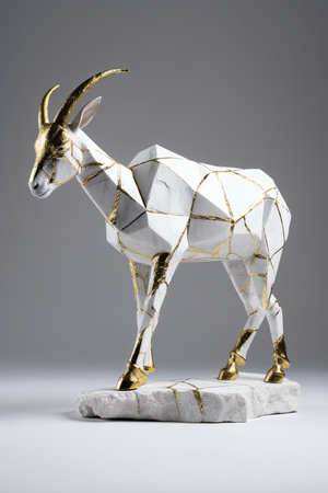 3d Illustration of kintsugi style goat ceramic sculpture, AI Generatedの素材