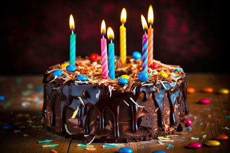 Chocholate Dripping Happy Birthday Cake, Generative AIの素材