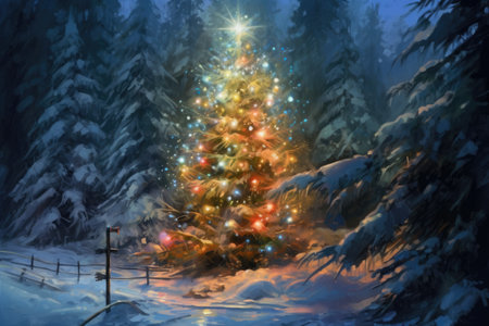 Sparkling Christmas Tree Decorations for a Joyful Celebration, AI Generatedの素材