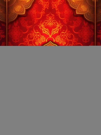 A red and gold background with a pattern of stars and linesの素材