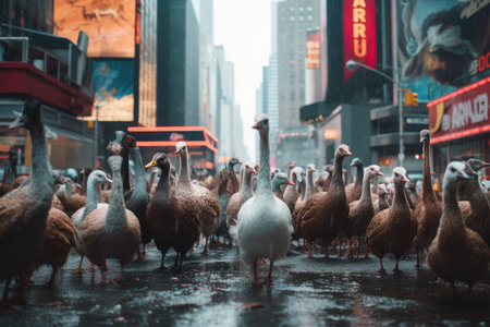 Closeup Retro wild Animals in City on Roads of NYC, Generative AIの素材