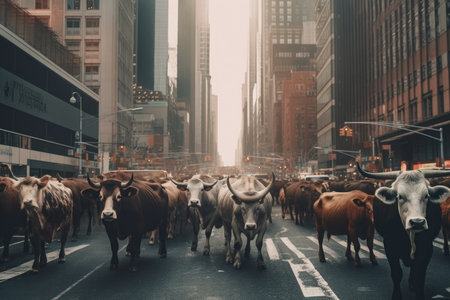 Closeup Retro wild Animals in City on Roads of NYC, Generative AIの素材