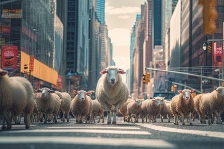 Closeup Retro wild Animals in City on Roads of NYC, Generative AIの素材