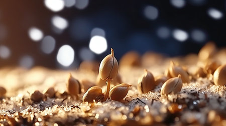 Germinating Seeds of Vegetable on the Earth, AI Generatedの素材