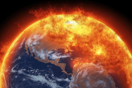 Global warming is the long-term heating of Earth, Gnerative AIの素材