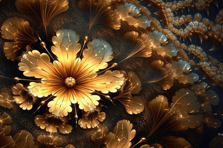 Golden flowers in full bloom with particlesai technology AI Generatedの素材