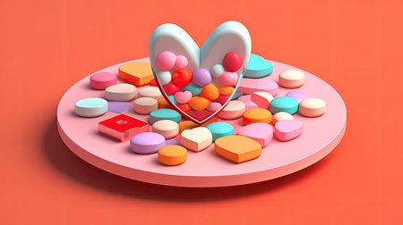 Heart shape tablet and pills for healthcare, AI Generatedの素材