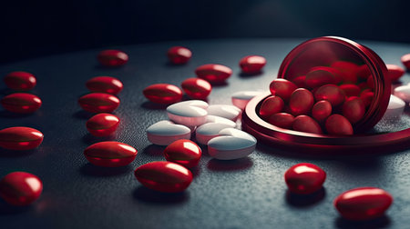 Heart shape tablet and pills for healthcare, AI Generatedの素材