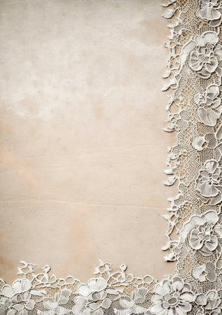 Lace embroidery vintage border background with flowers, Generative AIの素材