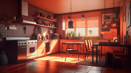 Low poly style interior of modern kitchen