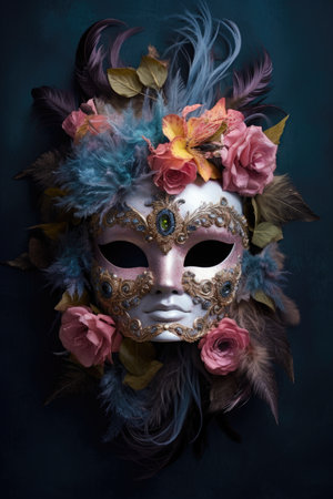 Masquerade mask with peacock feathers, , AI Generatedの素材