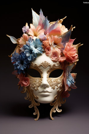 Masquerade mask with peacock feathers, , AI Generatedの素材