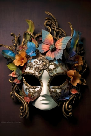 Masquerade mask with peacock feathers, , AI Generatedの素材