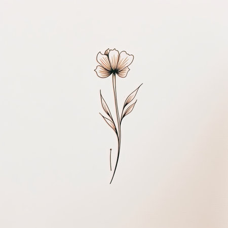 Minimalist flower line art on white background, AI Generatedの素材