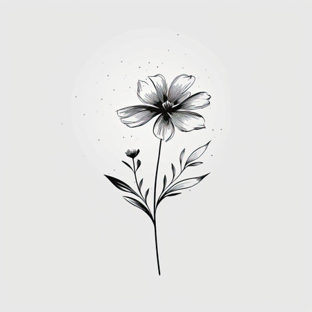Minimalist flower line art on white background, AI Generatedの素材
