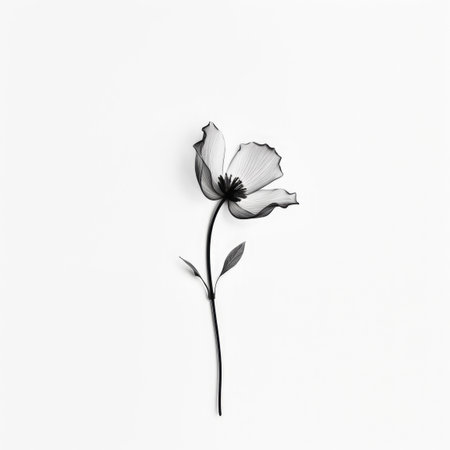 Minimalist flower line art on white background, AI Generatedの素材