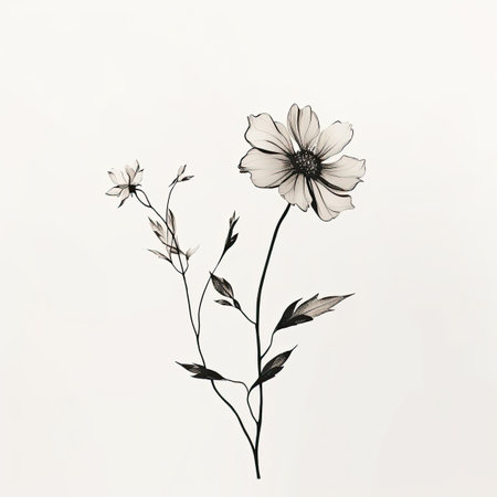 Minimalist flower line art on white background, AI Generatedの素材