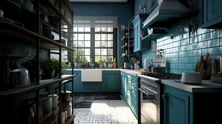 Modern Clean Contemporary Kitchen Interior Design, AI Generatedの素材