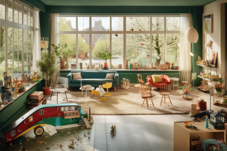 Modern Clean Contemporary Room with Kitchen Interior Design, AI Generatedの素材