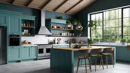 Modern Clean Contemporary Kitchen Interior Design, AI Generatedの素材