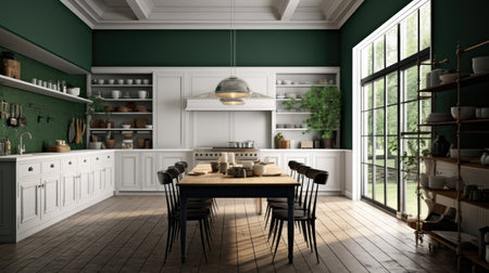 Modern Clean Contemporary Kitchen Interior Design, AI Generatedの素材