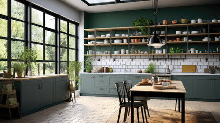 Modern Clean Contemporary Kitchen Interior Design, AI Generatedの素材