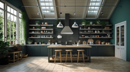 Modern Clean Contemporary Kitchen Interior Design, AI Generatedの素材