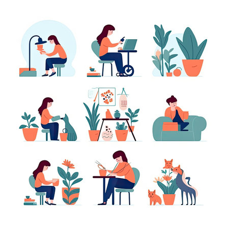 Mother day concept Flat vector illustration daily activities working AI Generatedの素材