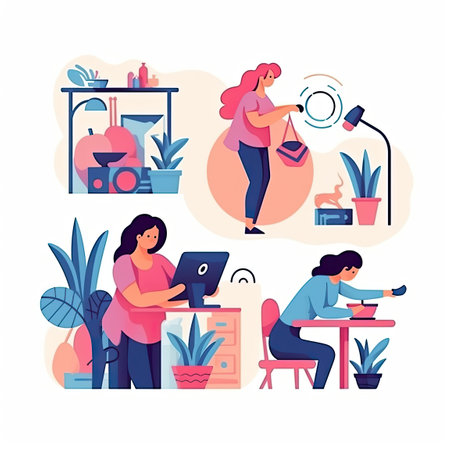 Mother day concept Flat vector illustration daily activities working AI Generatedの素材
