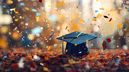 Graduation celebration background blur confetti illustration, AI Generatedの素材