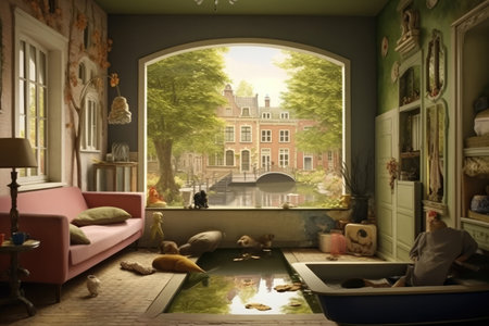 Modern Clean Contemporary Room with Kitchen Interior Design, AI Generatedの素材