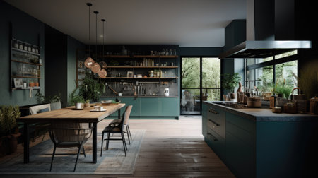 Modern Clean Contemporary Kitchen Interior Design, AI Generatedの素材