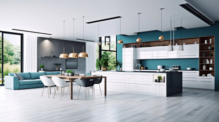 Modern Clean Contemporary Kitchen Interior Design, AI Generatedの素材