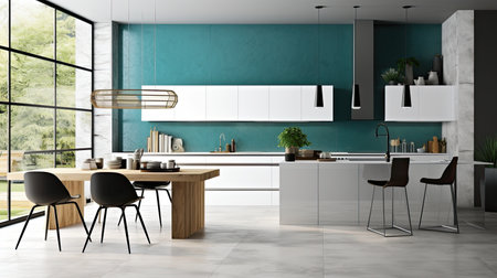 Modern Clean Contemporary Kitchen Interior Design, AI Generatedの素材