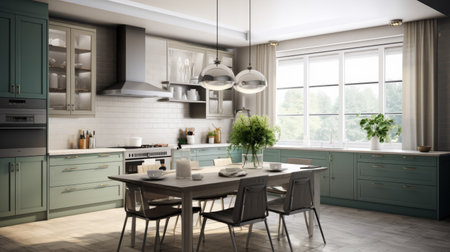 Modern Clean Contemporary Kitchen Interior Design, AI Generatedの素材