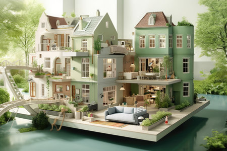 Modern Clean Contemporary Room with Kitchen Interior Design, AI Generatedの素材