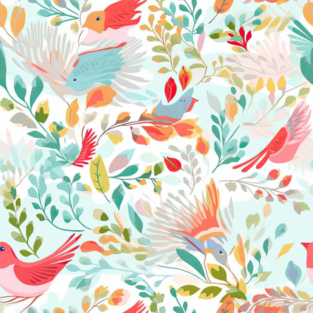 Nature Serenade A calming and soothing pattern with elements like birds, leaves, and soft colors vector art AI Generatedの素材