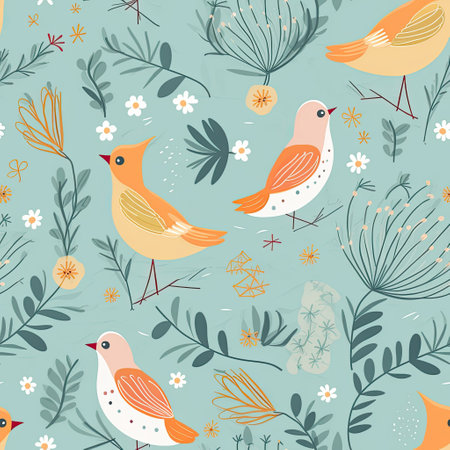 Nature Serenade A calming and soothing pattern with elements like birds, leaves, and soft colors vector art AI Generatedの素材