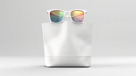 Packaging Bag Mockup White with shades on white Bg, AI Generatedの素材