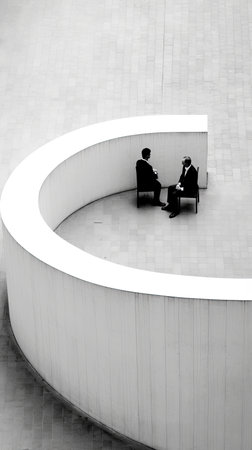 Painting of two people sitting in the middle of a line, Generative AIの素材
