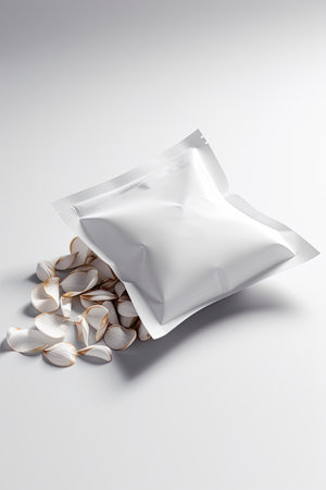 Packaging Bag Mockup White with shades white background, AI Generatedの素材