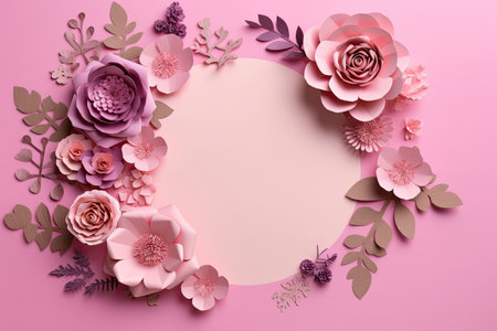 Pink paper flowers on a pink backgroundの素材